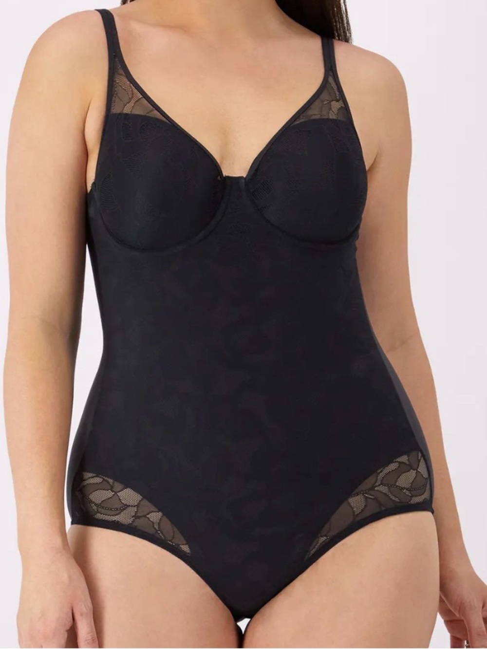 Black Lace-Trim Shapewear Bodysuit